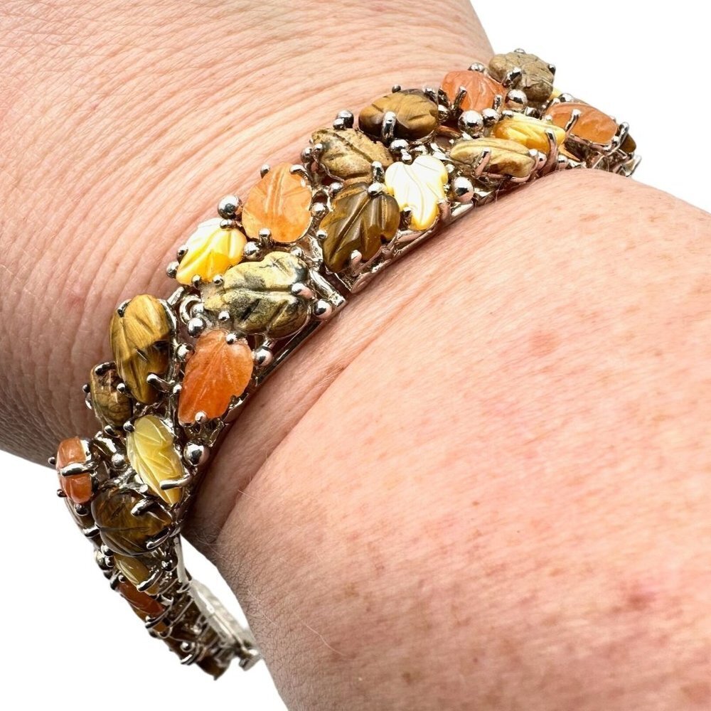 Whitney Kelly Womens Bracelet Sterling Silver Tiger Eye Jasper Fall Leaves